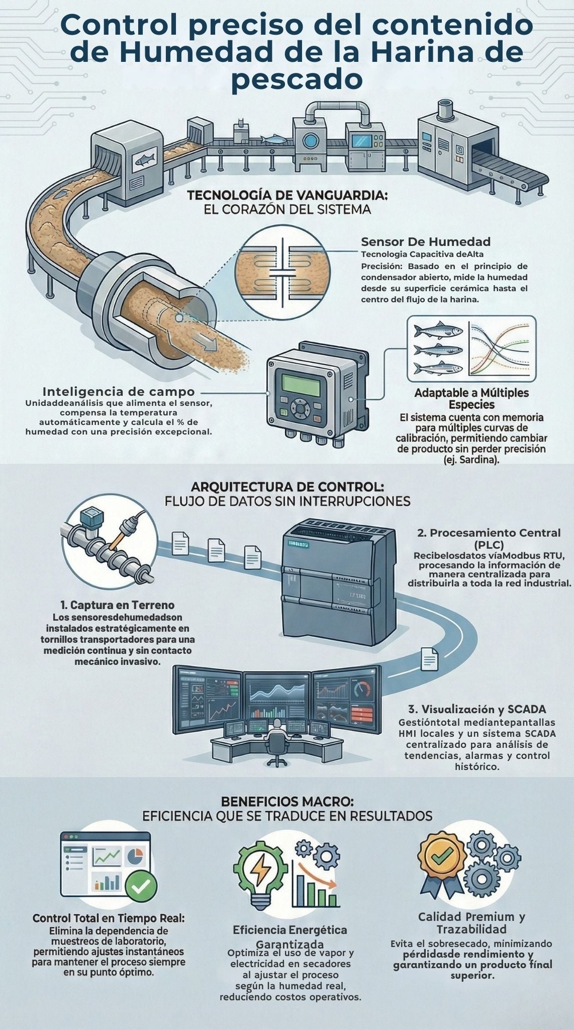 Sistema de medición de humedad en línea para importante empresa.